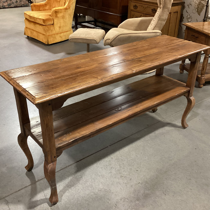 Ethan Allen Distressed Carved Wood 2 Tiered Console Sofa Table 54"x 17"x 28"