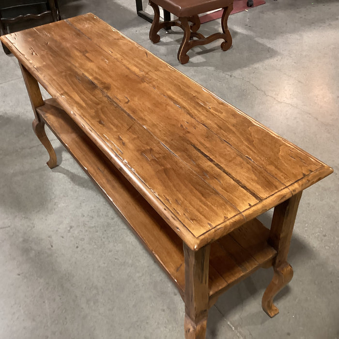 Ethan Allen Distressed Carved Wood 2 Tiered Console Sofa Table 54"x 17"x 28"