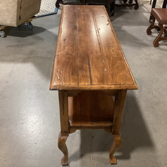 Ethan Allen Distressed Carved Wood 2 Tiered Console Sofa Table 54"x 17"x 28"