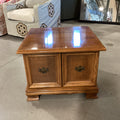 Ethan Allen Finished Maple 2 Door with Brass Pulls & Side Handles End Table 27"x 27"x 20"