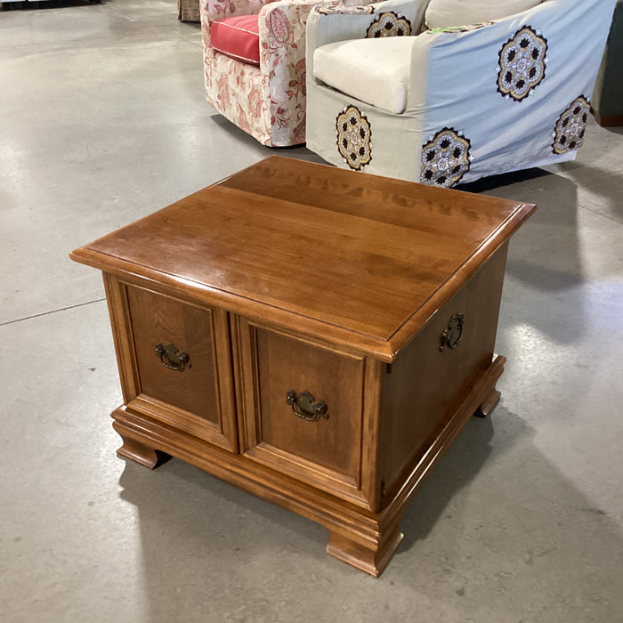 Ethan Allen Finished Maple 2 Door with Brass Pulls & Side Handles End Table 27"x 27"x 20"