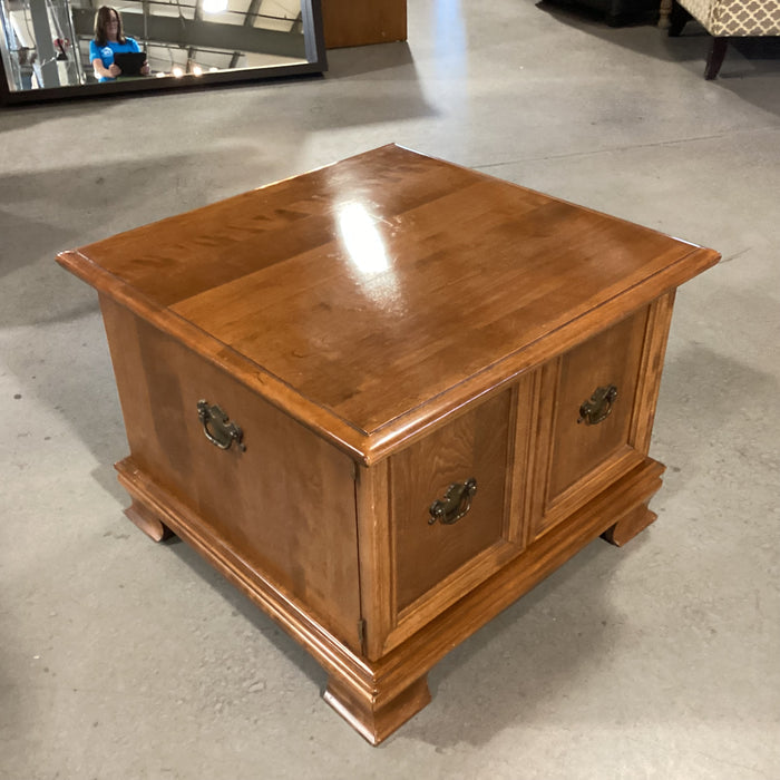Ethan Allen Finished Maple 2 Door with Brass Pulls & Side Handles End Table 27"x 27"x 20"