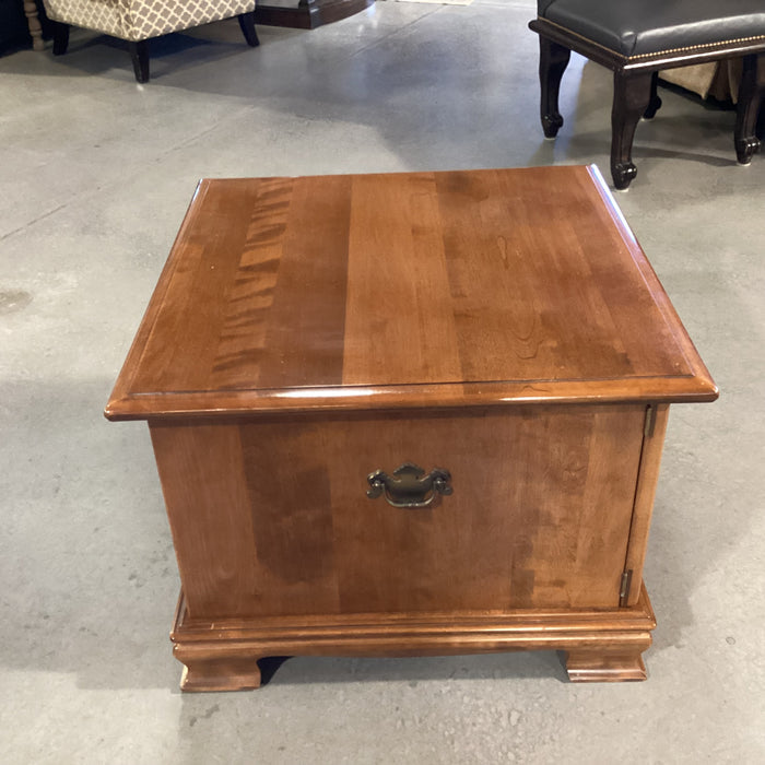 Ethan Allen Finished Maple 2 Door with Brass Pulls & Side Handles End Table 27"x 27"x 20"