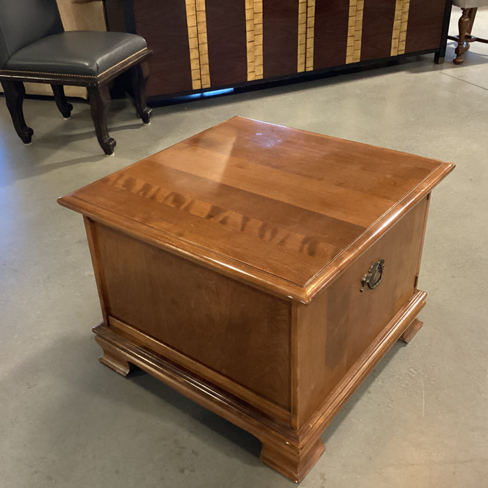 Ethan Allen Finished Maple 2 Door with Brass Pulls & Side Handles End Table 27"x 27"x 20"
