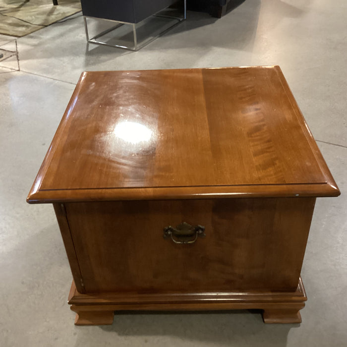 Ethan Allen Finished Maple 2 Door with Brass Pulls & Side Handles End Table 27"x 27"x 20"