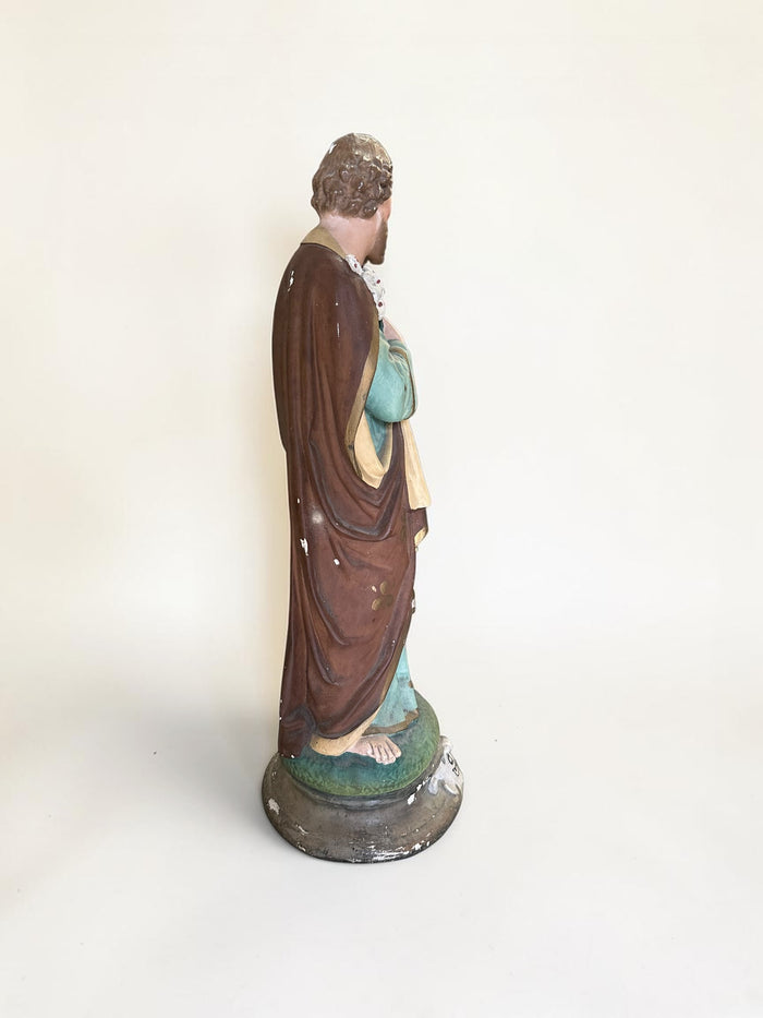 French plaster statue depicting Saint Joseph holding the Child Jesus