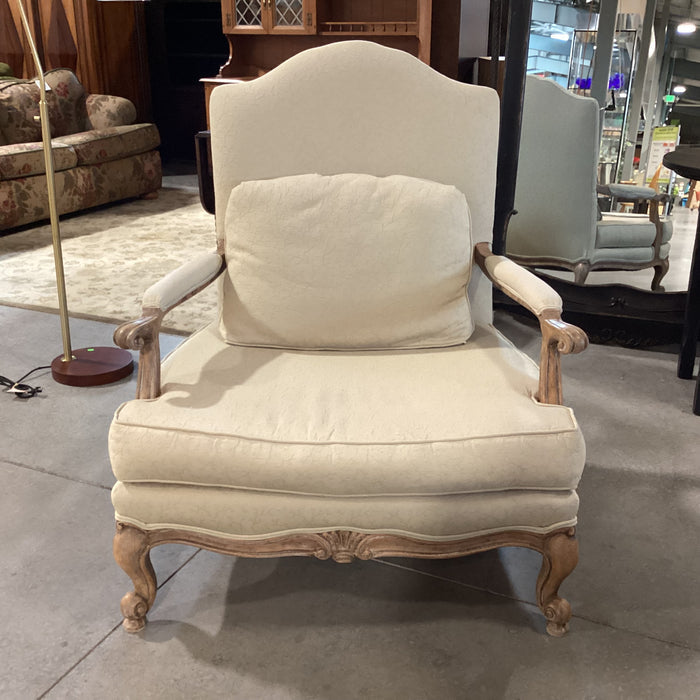 French Provincial Style Carved Antiqued Washed Wood & Wheat Raised Texture with Ottoman Chair 36"x 38"x 42"