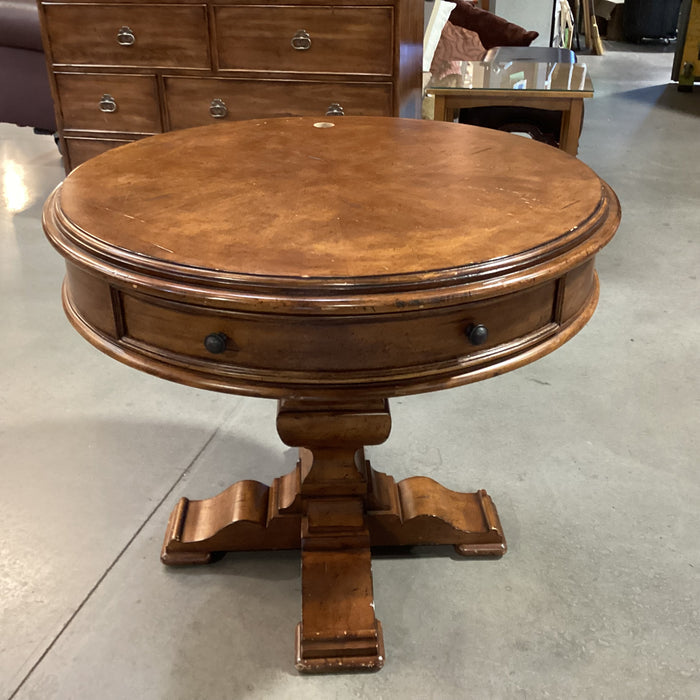 Furniture Land South Round Finished Veneer & Wood 1 Drawer Accent Table 36" Diameter x 30"