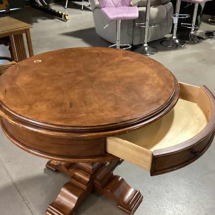 Furniture Land South Round Finished Veneer & Wood 1 Drawer Accent Table 36" Diameter x 30"