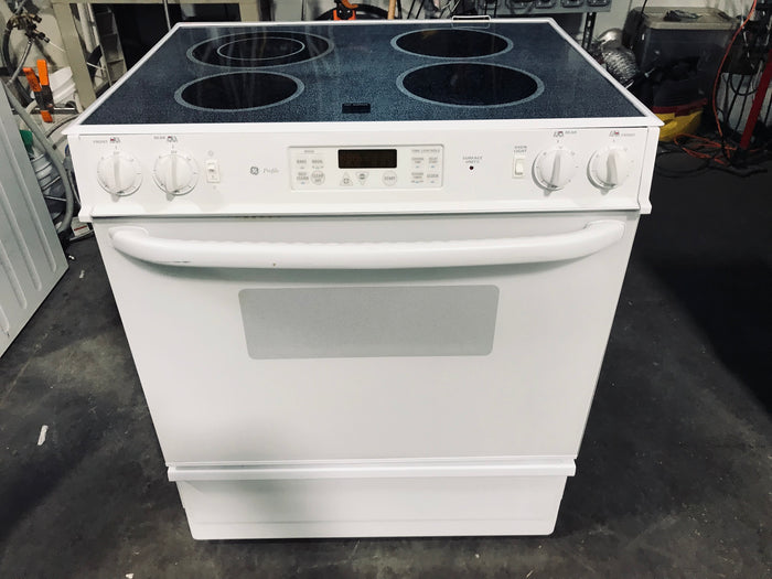 GE Profile White 4-Burner, Glass-Top Electric Range 31"x 26"x 36"