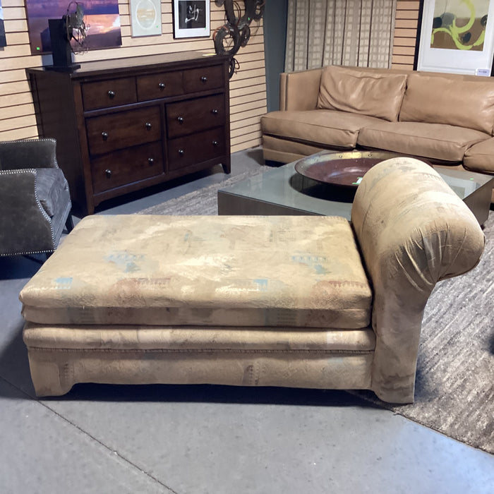 Golden Multi Textured Upholstery Roll Back Chaise Sofa