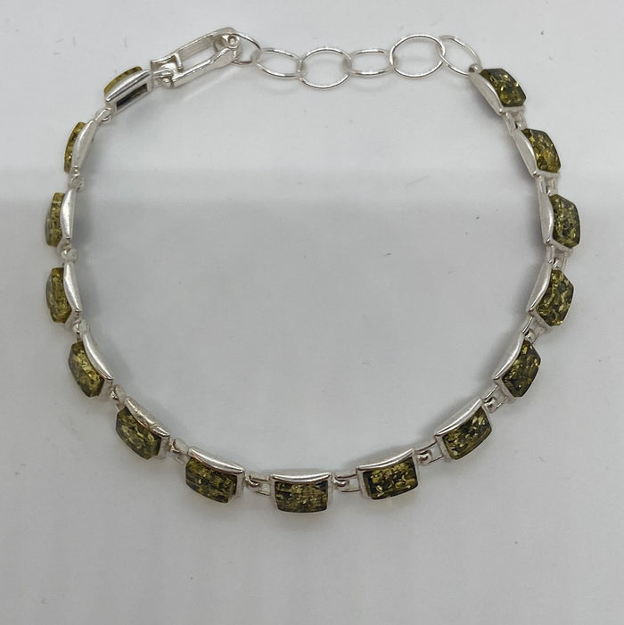 Green Amber Bracelet with Sterling Silver