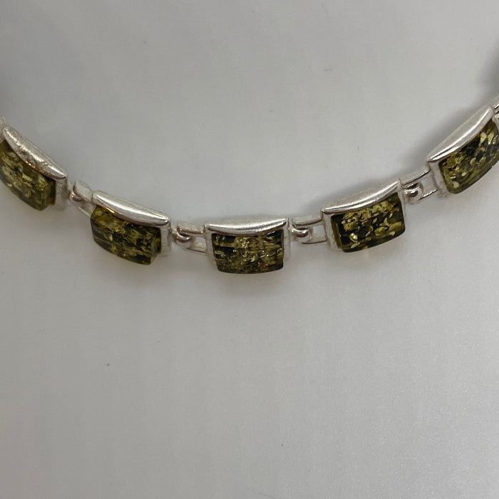 Green Amber Bracelet with Sterling Silver