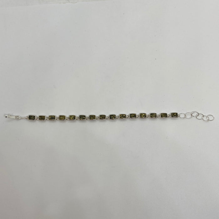 Green Amber Bracelet with Sterling Silver