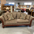 Green Gold Red Ornate Floral & Carved Wood Roll Arm Arch Back Sofa 97"x 40"x 40"