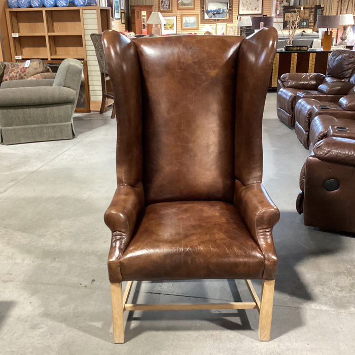 Halo Asia Ltd Distressed Leather Nailhead High Back Wing Chair 31"x 32"x 51"