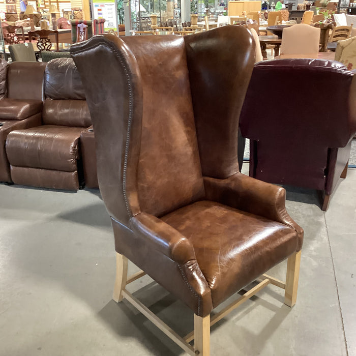 Halo Asia Ltd Distressed Leather Nailhead High Back Wing Chair 31"x 32"x 51"