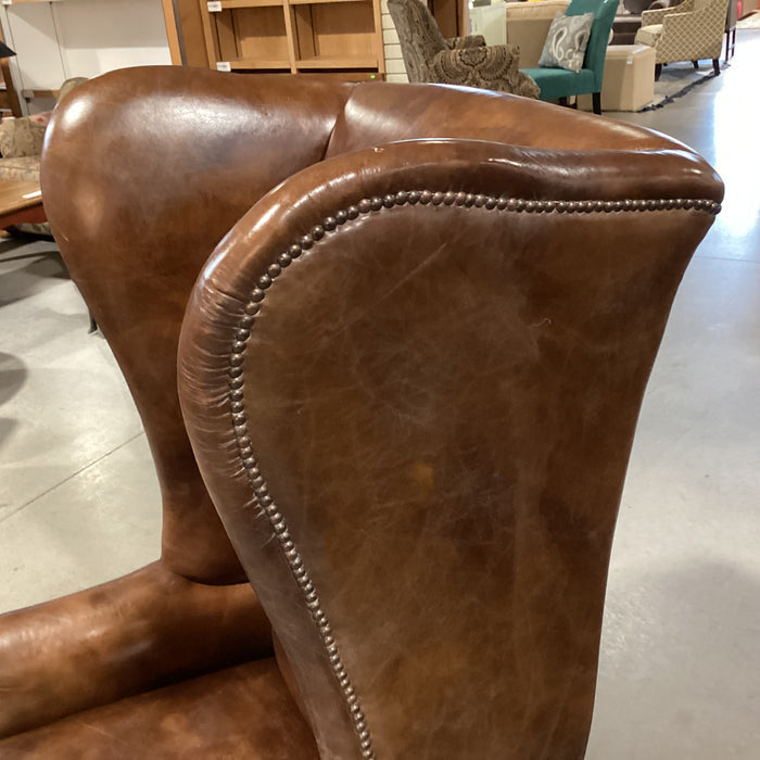 Halo Asia Ltd Distressed Leather Nailhead High Back Wing Chair 31"x 32"x 51"