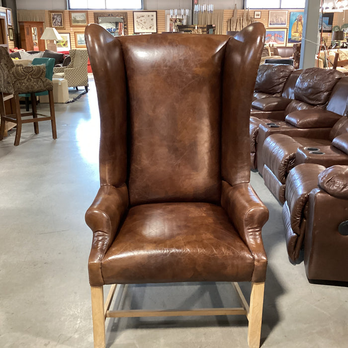 Halo Asia Ltd Distressed Leather Nailhead High Back Wing Chair 31"x 32"x 51"