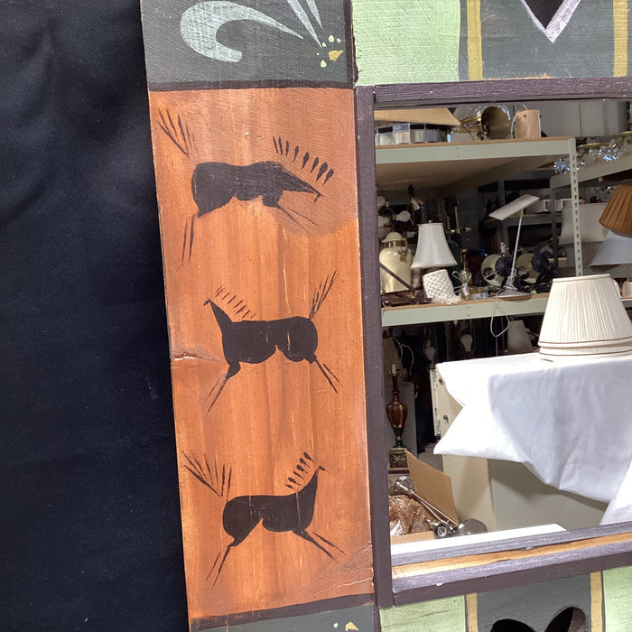 Hand-Painted Folk Art Wall Mirror With Carved Hearts 22" x 28"