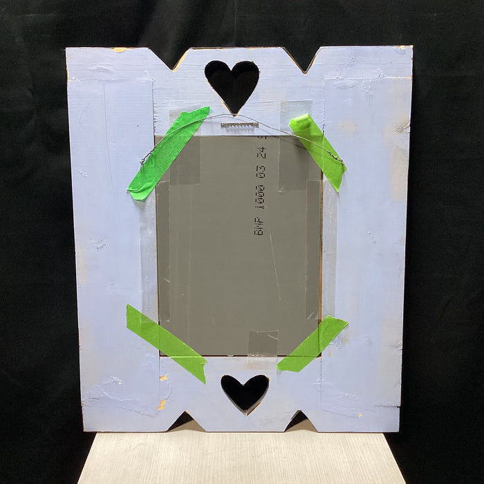 Hand-Painted Folk Art Wall Mirror With Carved Hearts 22" x 28"