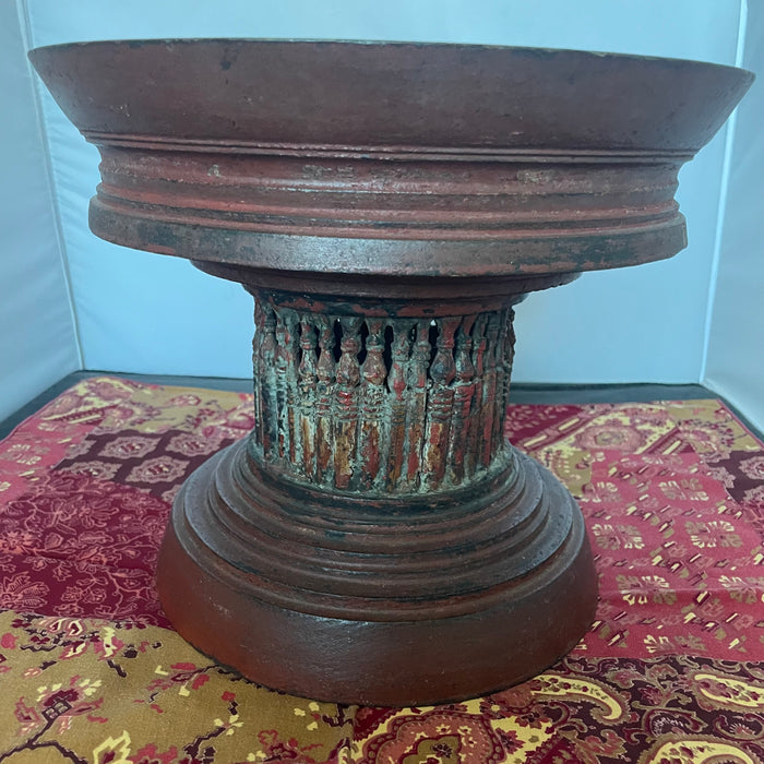 Handcrafted Wooden Thai/Burmese Red Lacquer Tazza /Offering Vessel, 12"x 10"