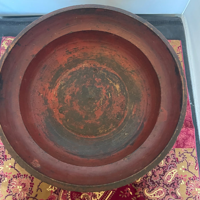 Handcrafted Wooden Thai/Burmese Red Lacquer Tazza /Offering Vessel, 12"x 10"