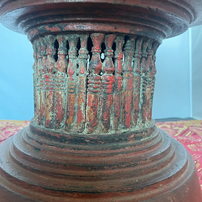 Handcrafted Wooden Thai/Burmese Red Lacquer Tazza /Offering Vessel, 12"x 10"