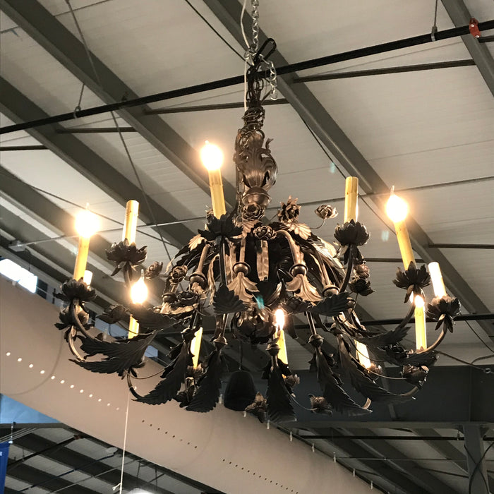 Iron Ornate Rose & Leaf 12 bulb Chandelier 36"