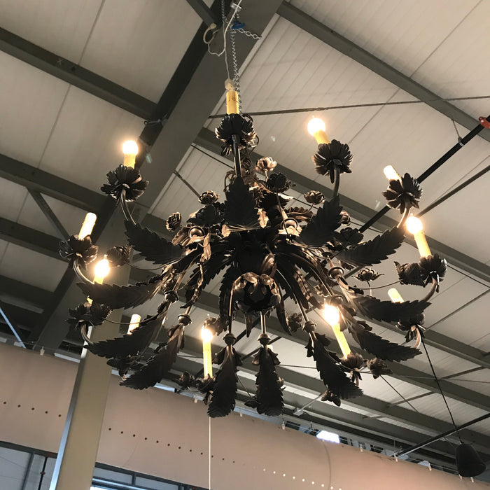 Iron Ornate Rose & Leaf 12 bulb Chandelier 36"