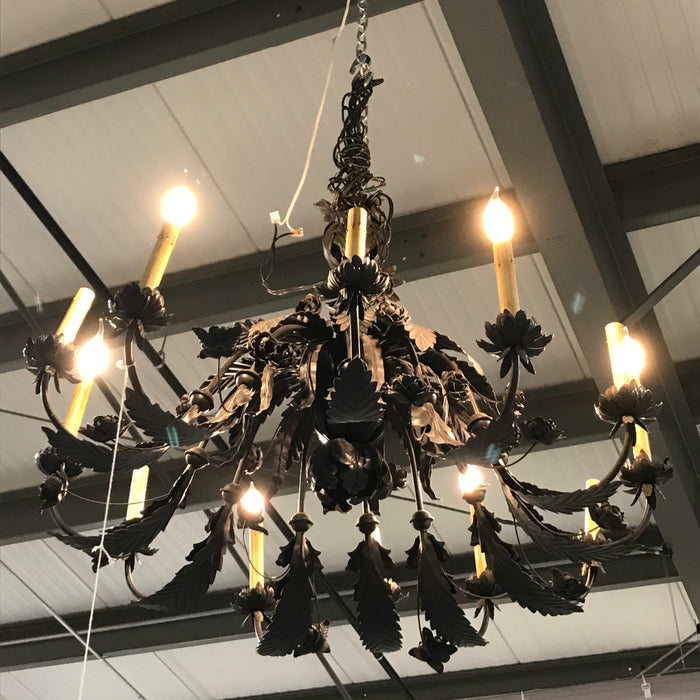 Iron Ornate Rose & Leaf 12 bulb Chandelier 36"