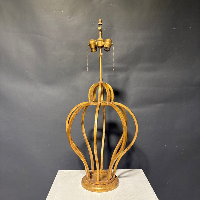Jean Royere Style Gold Gild Iron Cage  Table Lamp