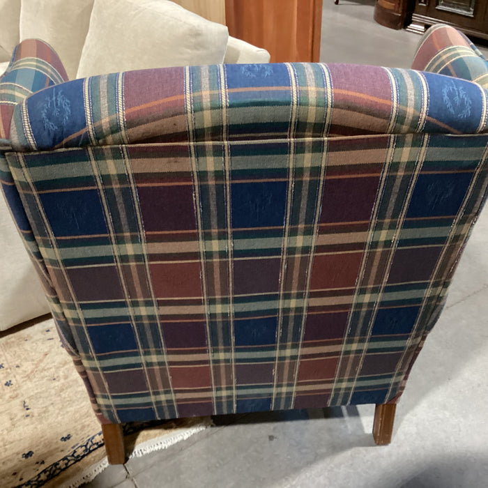 Loren Mitchell Blue Red Green with Crest Plaid Wing Chair 35"x 36"x 44"