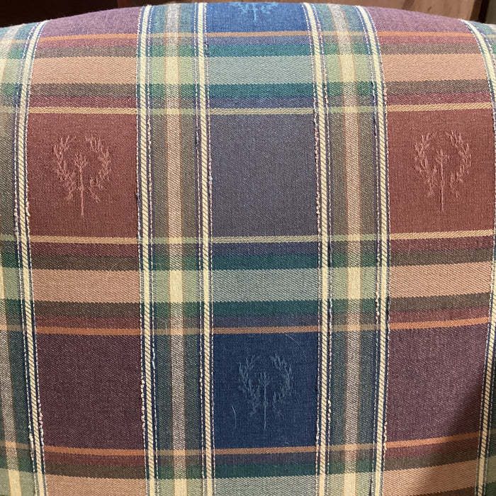 Loren Mitchell Blue Red Green with Crest Plaid Wing Chair 35"x 36"x 44"