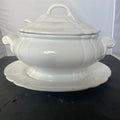 Loucarte Vintage Glossy White Ceramic Soup Tureen with Under Plate and Ladle, Made in Portugal