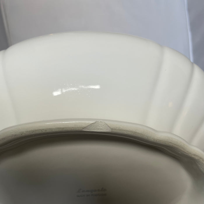 Loucarte Vintage Glossy White Ceramic Soup Tureen with Under Plate and Ladle, Made in Portugal