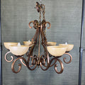 Luminaire 6-Light Bronze Crackle with Alabaster Shades Chandelier 36” Diameter x 24” - 95”