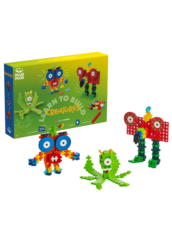 Learn to Build Creatures set with 240 colourful Plus-Plus pieces, building plate and wheels – create fun monsters and unique creatures with creative and imaginative play