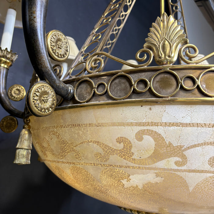 Maitland Smith Ostrich Egg 10-Light Ornate Bronze and Brass with Shades Chandelier 42” Diameter x 46”