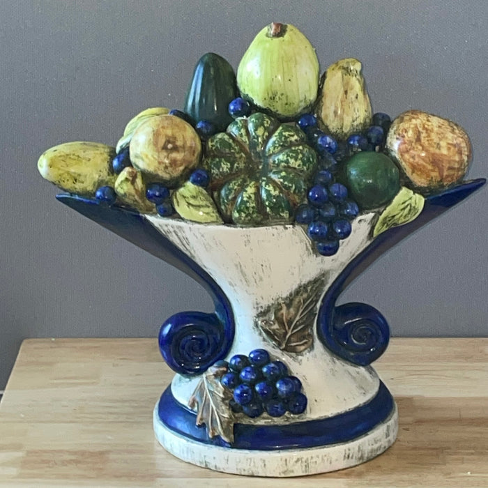 Majolica Style Ceramic Cobalt Blue/Greens Pedesta; Fruit Pedestal Bowl/Centerpiece, 18'x 10"x 17"