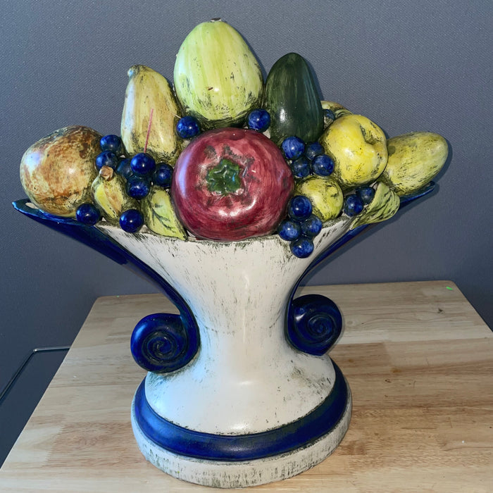 Majolica Style Ceramic Cobalt Blue/Greens Pedesta; Fruit Pedestal Bowl/Centerpiece, 18'x 10"x 17"