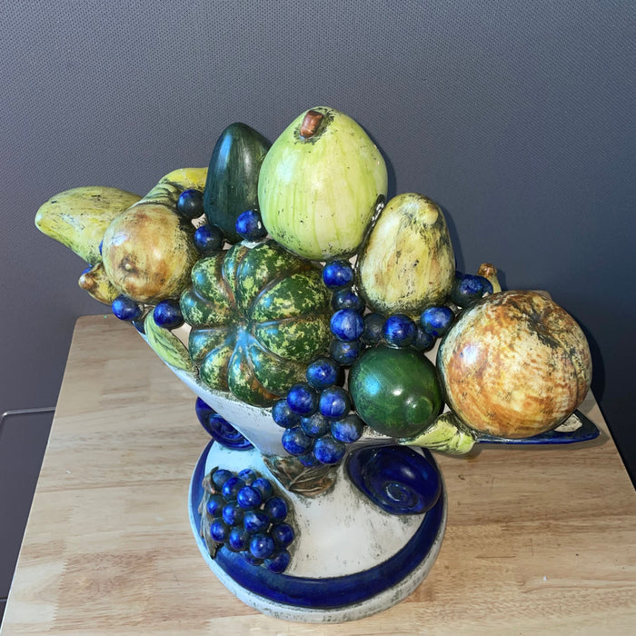 Majolica Style Ceramic Cobalt Blue/Greens Pedesta; Fruit Pedestal Bowl/Centerpiece, 18'x 10"x 17"
