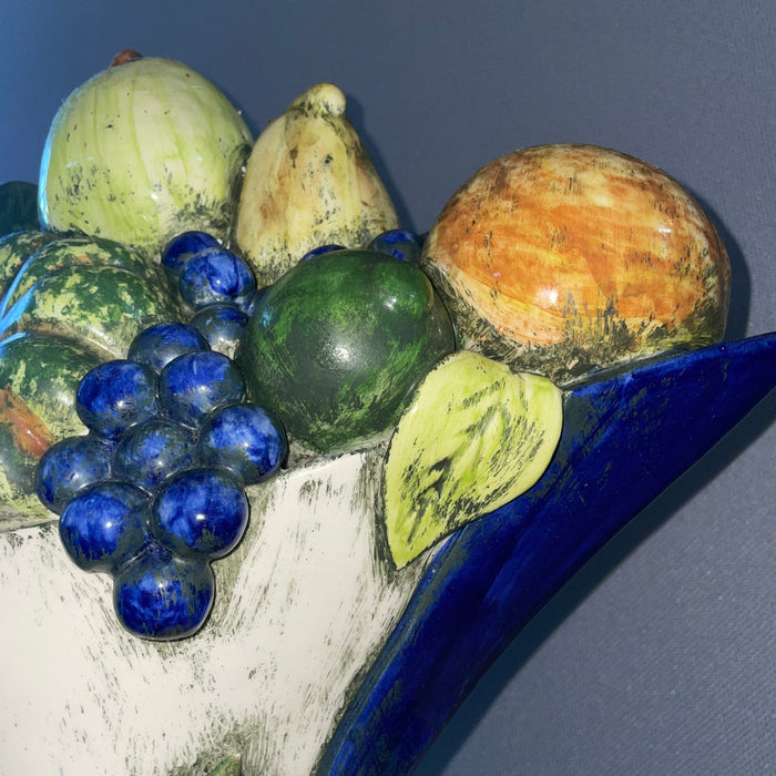 Majolica Style Ceramic Cobalt Blue/Greens Pedesta; Fruit Pedestal Bowl/Centerpiece, 18'x 10"x 17"
