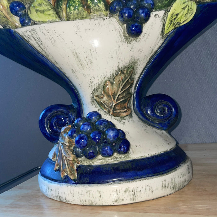 Majolica Style Ceramic Cobalt Blue/Greens Pedesta; Fruit Pedestal Bowl/Centerpiece, 18'x 10"x 17"