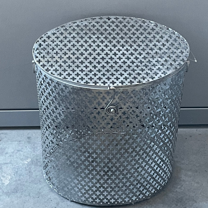 Mathiew Mategot Style Rigitulle Perforated Metal Lidded Hamper/End Table, 20"x 15"x 23"