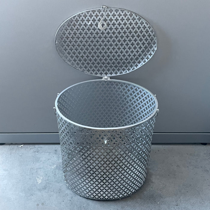 Mathiew Mategot Style Rigitulle Perforated Metal Lidded Hamper/End Table, 20"x 15"x 23"