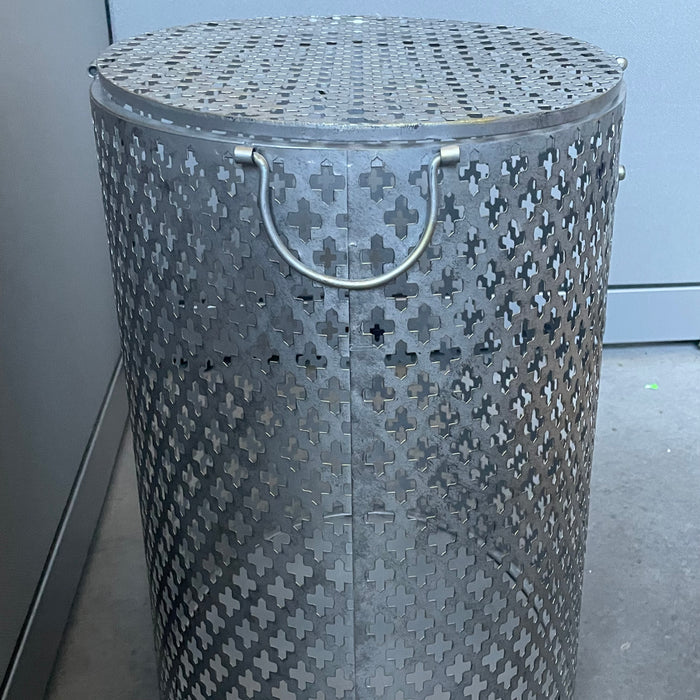 Mathiew Mategot Style Rigitulle Perforated Metal Lidded Hamper/End Table, 20"x 15"x 23"