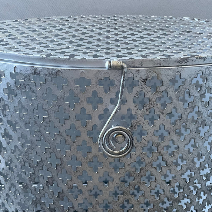 Mathiew Mategot Style Rigitulle Perforated Metal Lidded Hamper/End Table, 20"x 15"x 23"