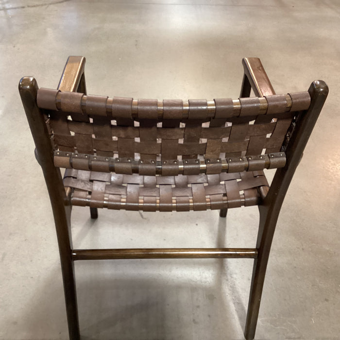 Mid Century Style Dark Finish Wood & Leather Basket Weave Chair 24"x 24"x 34"