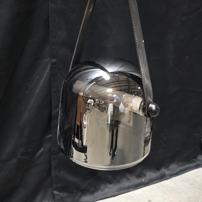 Mirrored Dome Pendant LED Light on Leather Straps 7"Dx42"